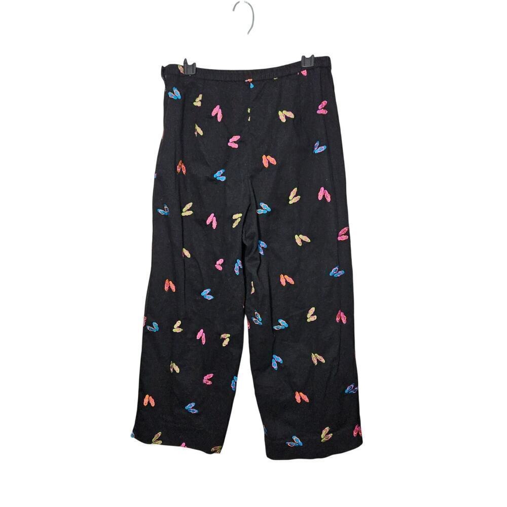 Coldwater Creek Womens Black Pants Embroidered Flip Flop Beach Size 12 - Picture 2 of 6